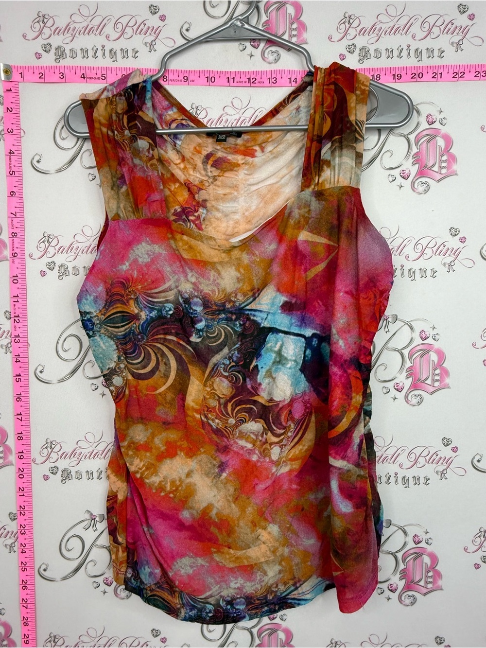 Conrad C tank top Abstract Print Cowl Neck Camisole — Pink & Orange Mix